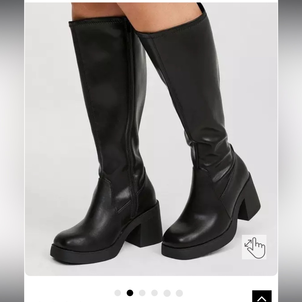 Torrid Stretch Wide Black Heeled Boots with Chunky Block Heel